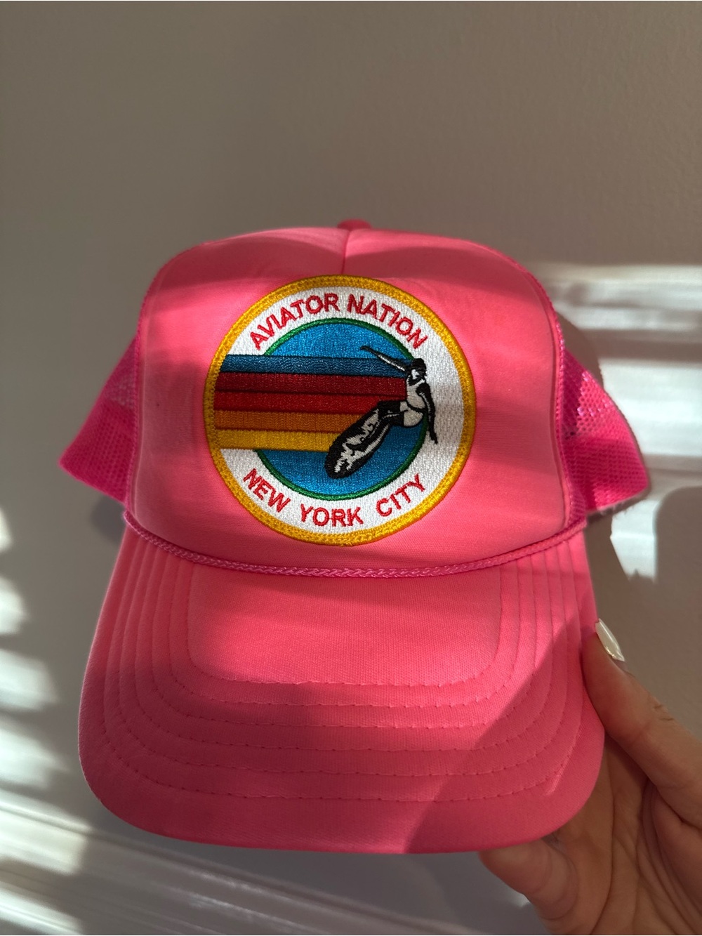 Aviator Nation Kids Bright Pink Trucker Hat with NY Patch